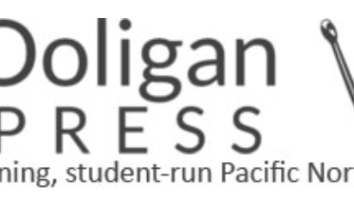 Text stating Ooligan Press Award-winning, student-run Pacific Northwest Press with a fish hook next to the text