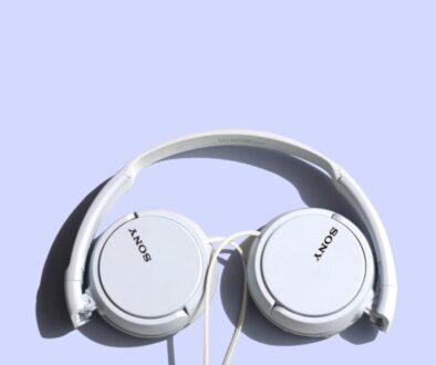 headphones on purple background