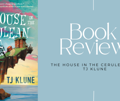 Book cover of The House in the Cerulean Sea with the words book review on the side